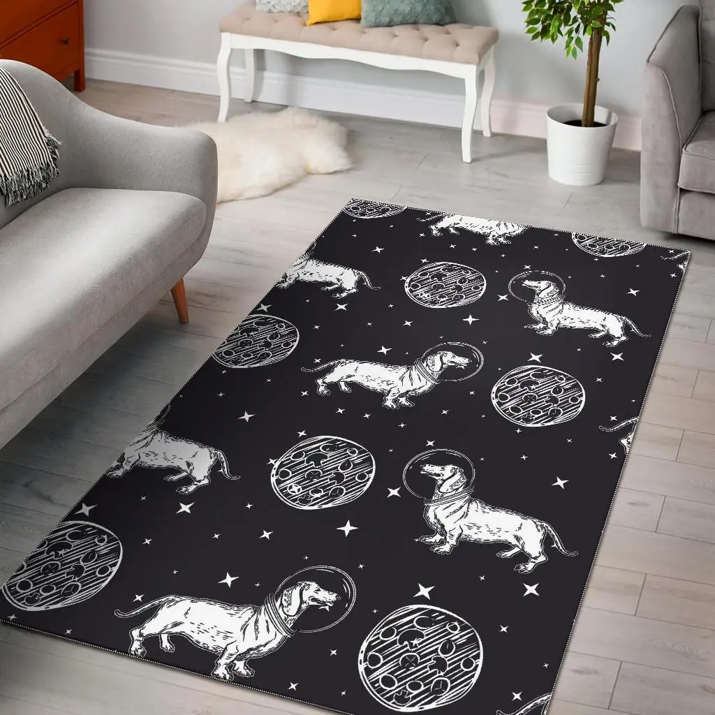 Wiener Dog Dachshund Astronaut Pattern Print Area Rug Living Room Rug Home Decor