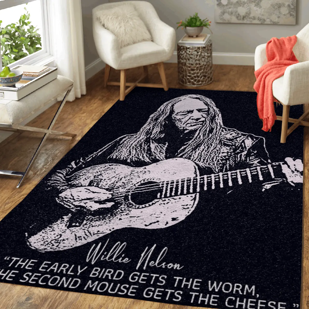 Willie Nelson Quotes The Early Bird Gets The Worm Art Area Rug Area Rug Living Room Carpet Rug Regtangle Carpet Floor Decor Home Decor