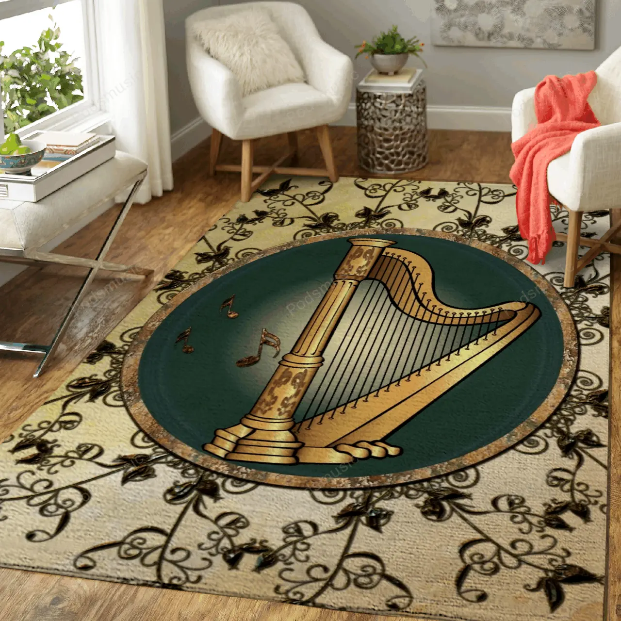 Wonderful Harp Music Art For Fans Area Rug Living Room Carpet Rug Regtangle Carpet Floor Decor Home Decor