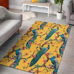 Yellow Peacock Floral Pattern Print Area Rug Living Room Rug Home Decor