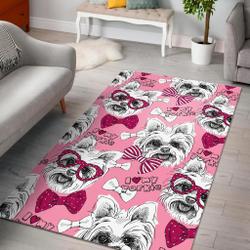 Yorkshire Terrier Dog Puppy Print Pattern Area Rug Living Room Rug Home Decor