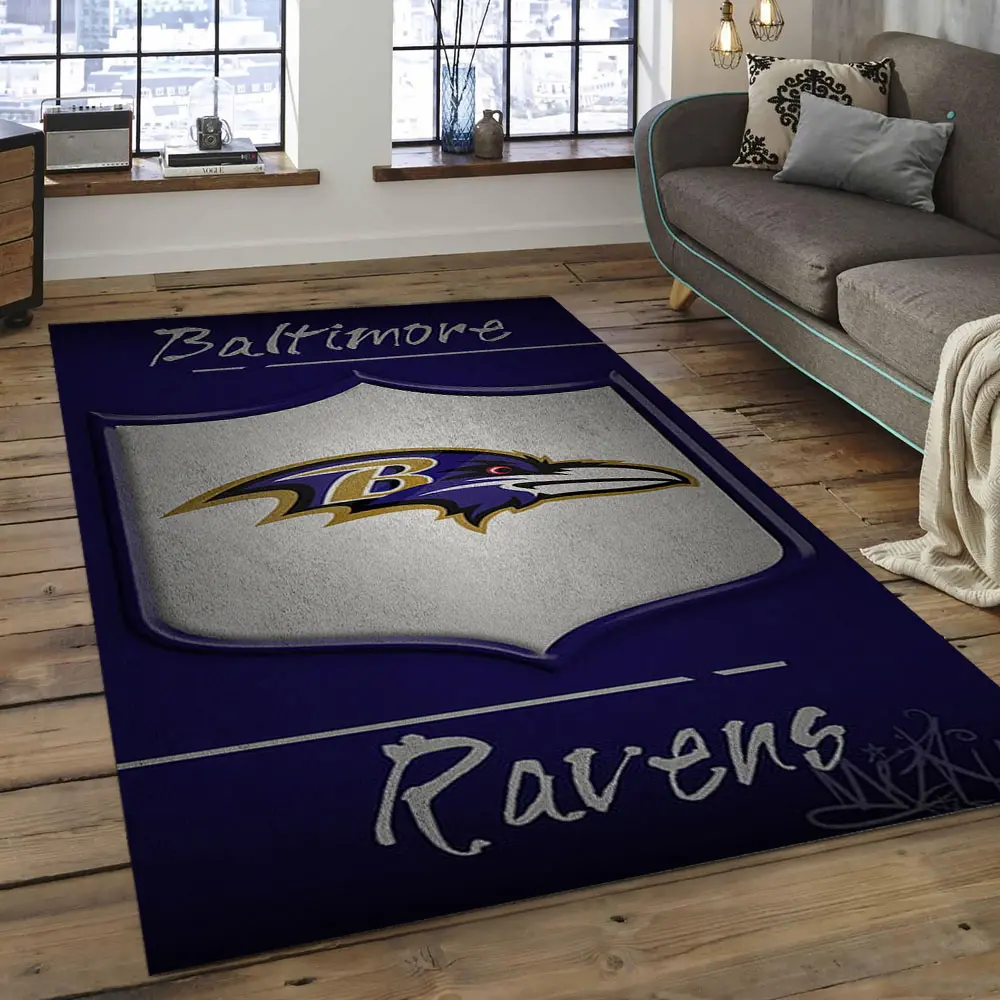 NFL Baltimore Ravens Crown Football Team Logo Rectangle Area Rug BRV34