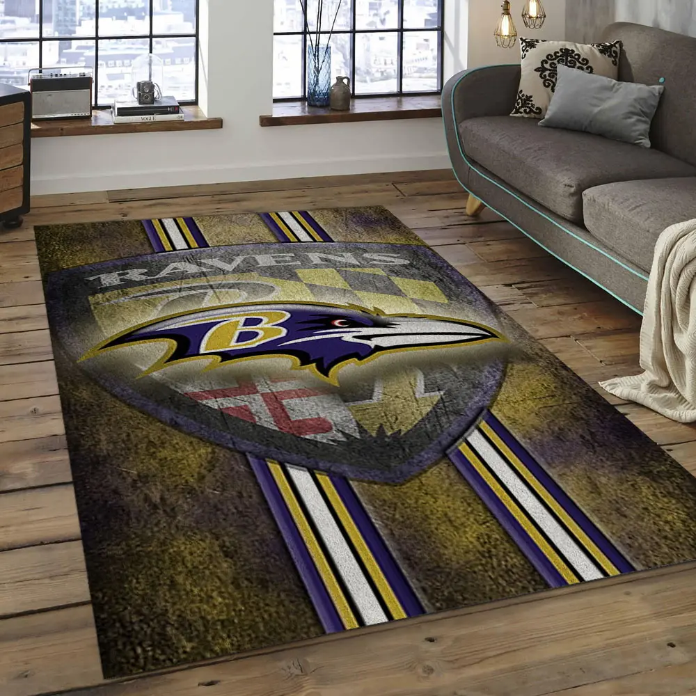 NFL Baltimore Ravens Golden Football Team Logo Rectangle Area Rug BRV11