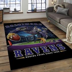 NFL Baltimore Ravens Match Football Team Logo Rectangle Ares Rug BRV18