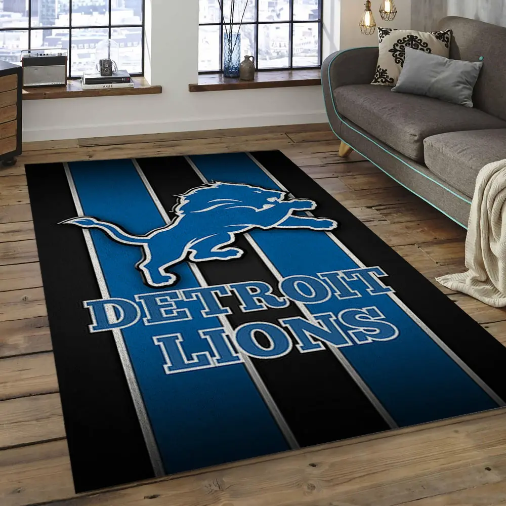 NFL Detroit Lions Football Team Logo Rectangle Area Rug DL07