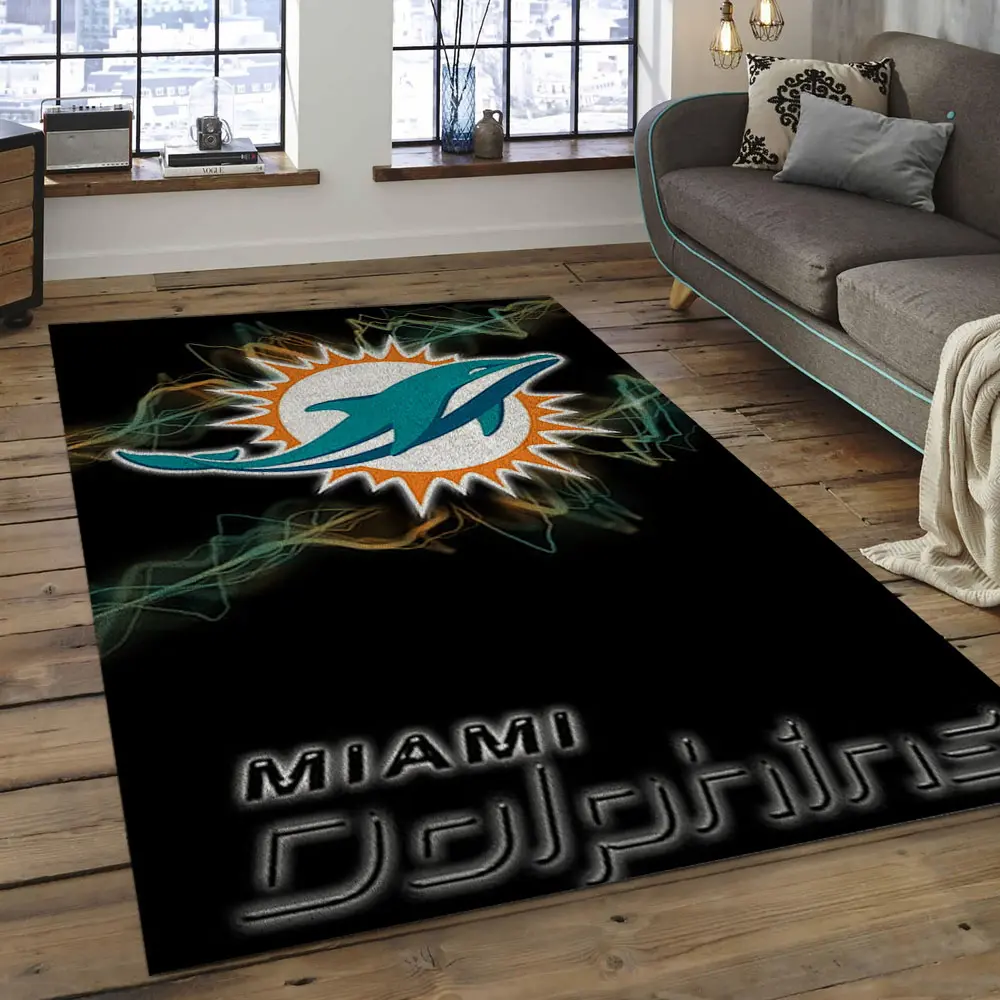 NFL Miami Dolphins Football Team Logo Rectangle Area Rug MMD08