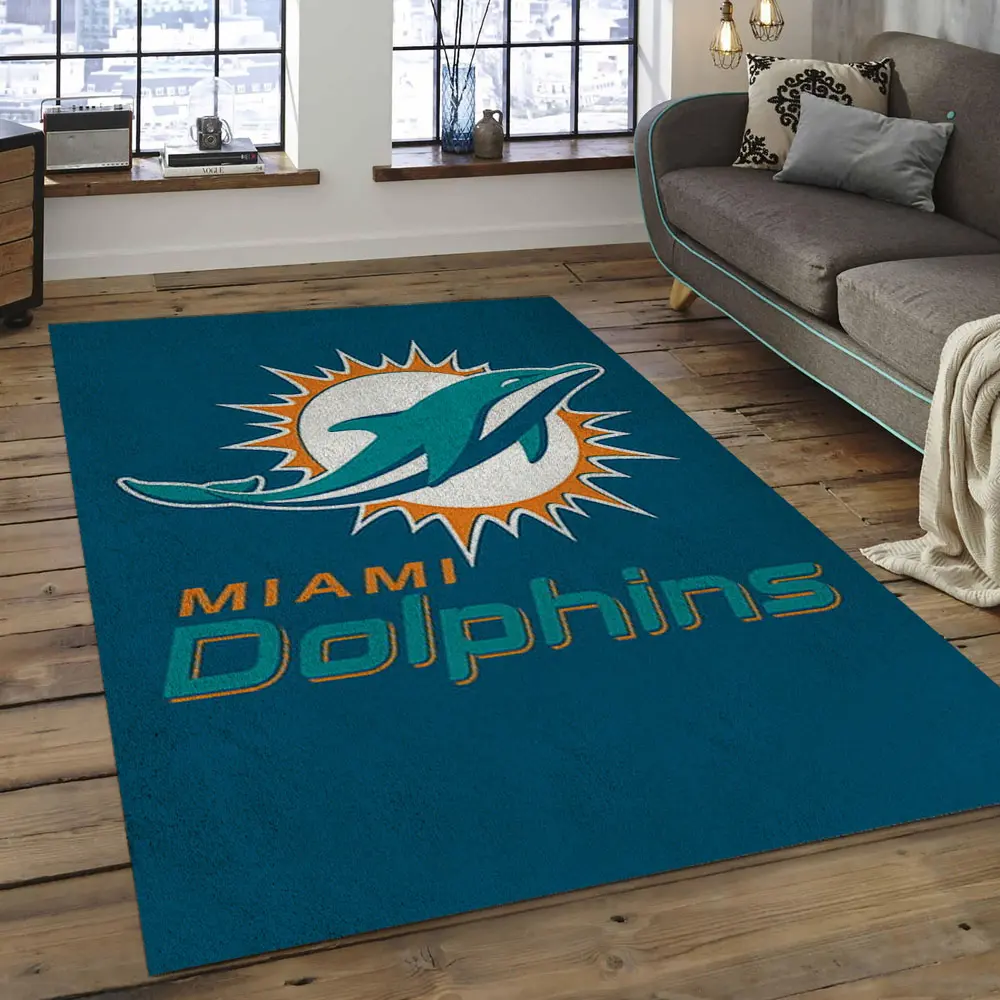 NFL Miami Dolphins Football Team Logo Rectangle Area Rug MMD11