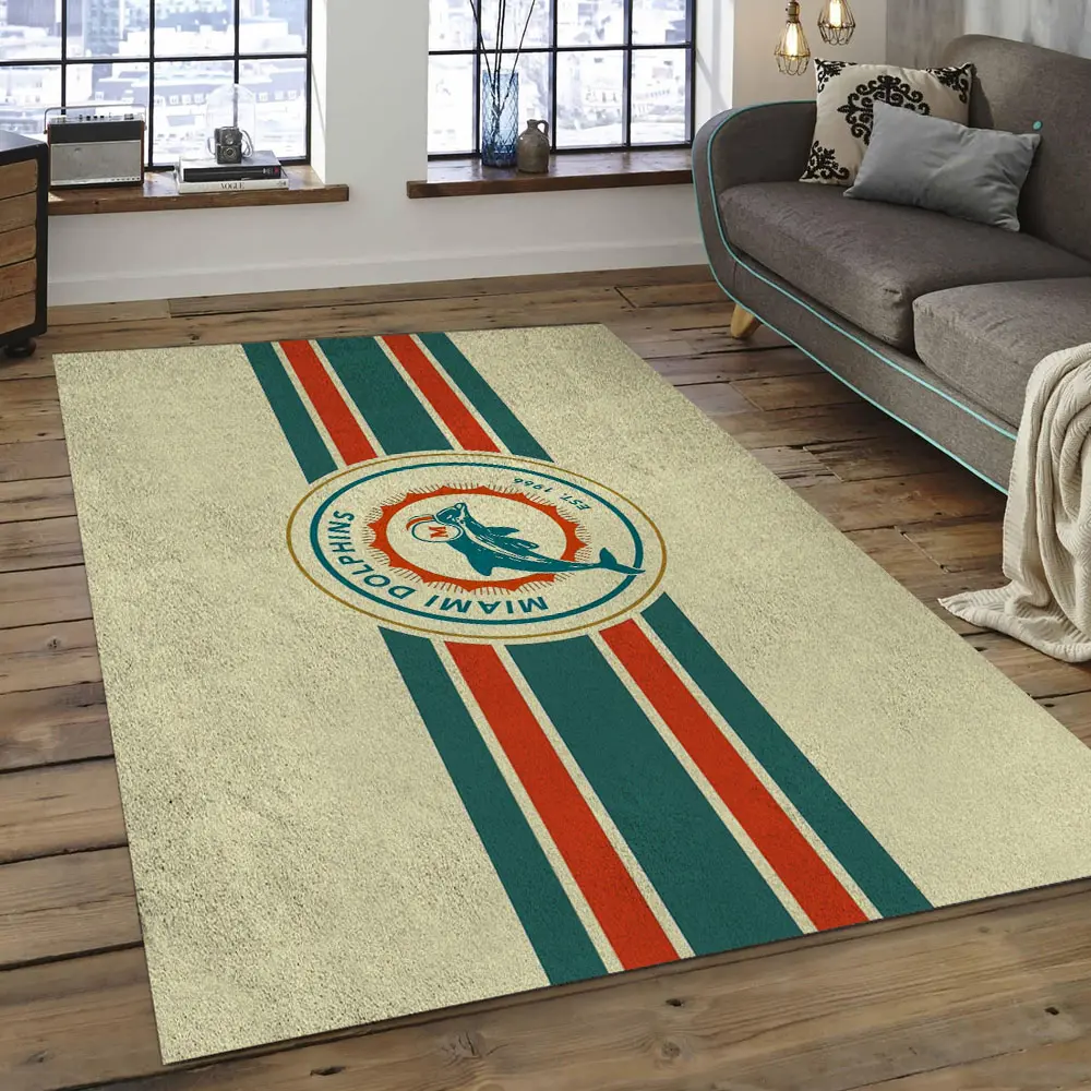 NFL Miami Dolphins Football Team Logo Rectangle Area Rug MMD26