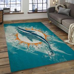 NFL Miami Dolphins Football Team Logo Rectangle Area Rug MMD30