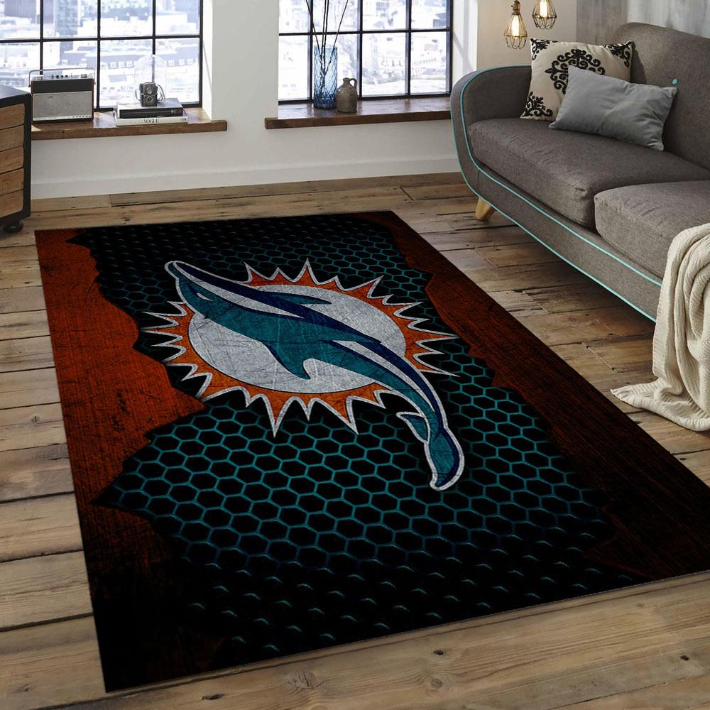 NFL Miami Dolphins Football Team Logo Rectangle Area Rug MMD32