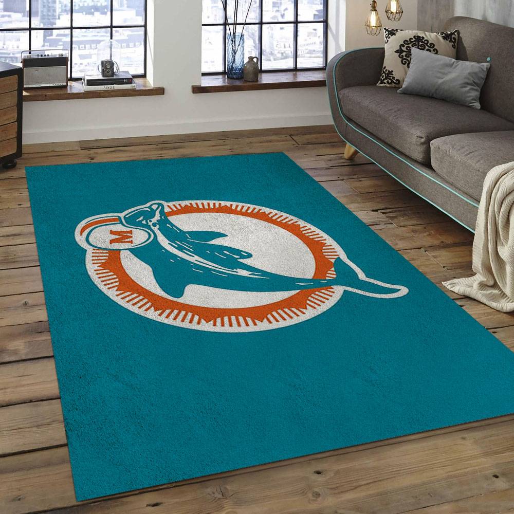 NFL Miami Dolphins Football Team Logo Rectangle Area Rug MMD37