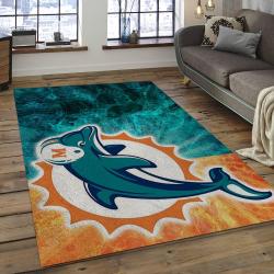 NFL Miami Dolphins Football Team Logo Rectangle Area Rug MMD44