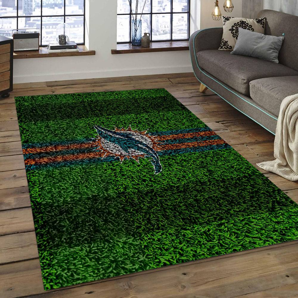 NFL Miami Dolphins Football Team Logo Rectangle Area Rug MMD45