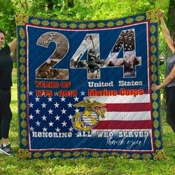 244 Years Of United States Marine Corps Quilt Blanket Great Customized Blanket Gifts For Birthday Christmas Thanksgiving and Home Decor