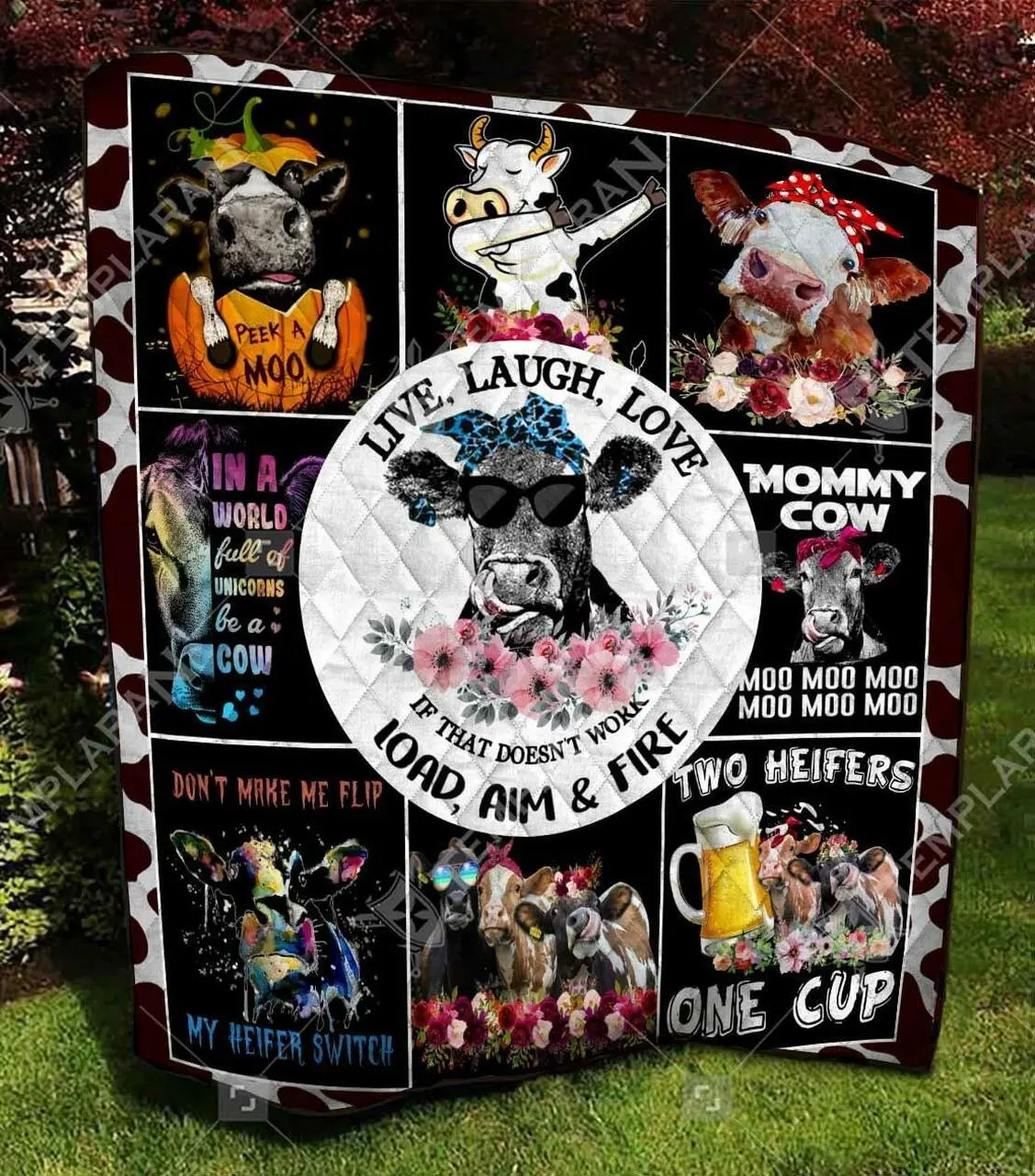 3D Blanket Cow Nvh-Qdt040 Quilt and Home Decor