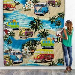 3D Classic Retro Campervan Custom Quilt and Home Decor