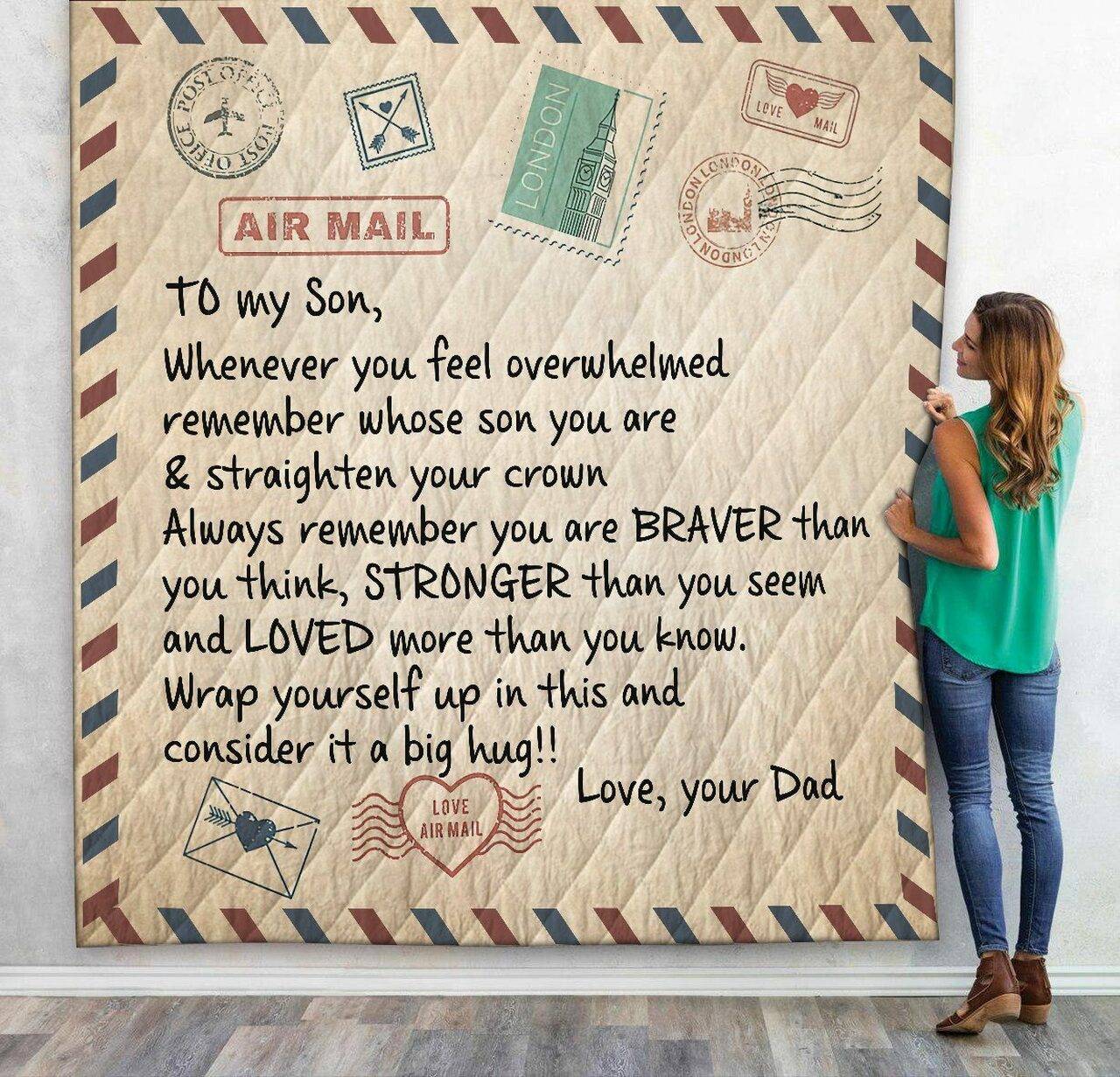 3D Letter To Son From Dad Custom Quilt and Home Decor