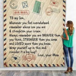 3D Letter To Son From Mom Custom Quilt and Home Decor