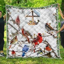 3D Snowy Cardinal Birds Quilt Blanket Great Customized Blanket Gifts For Birthday Christmas Thanksgiving and Home Decor