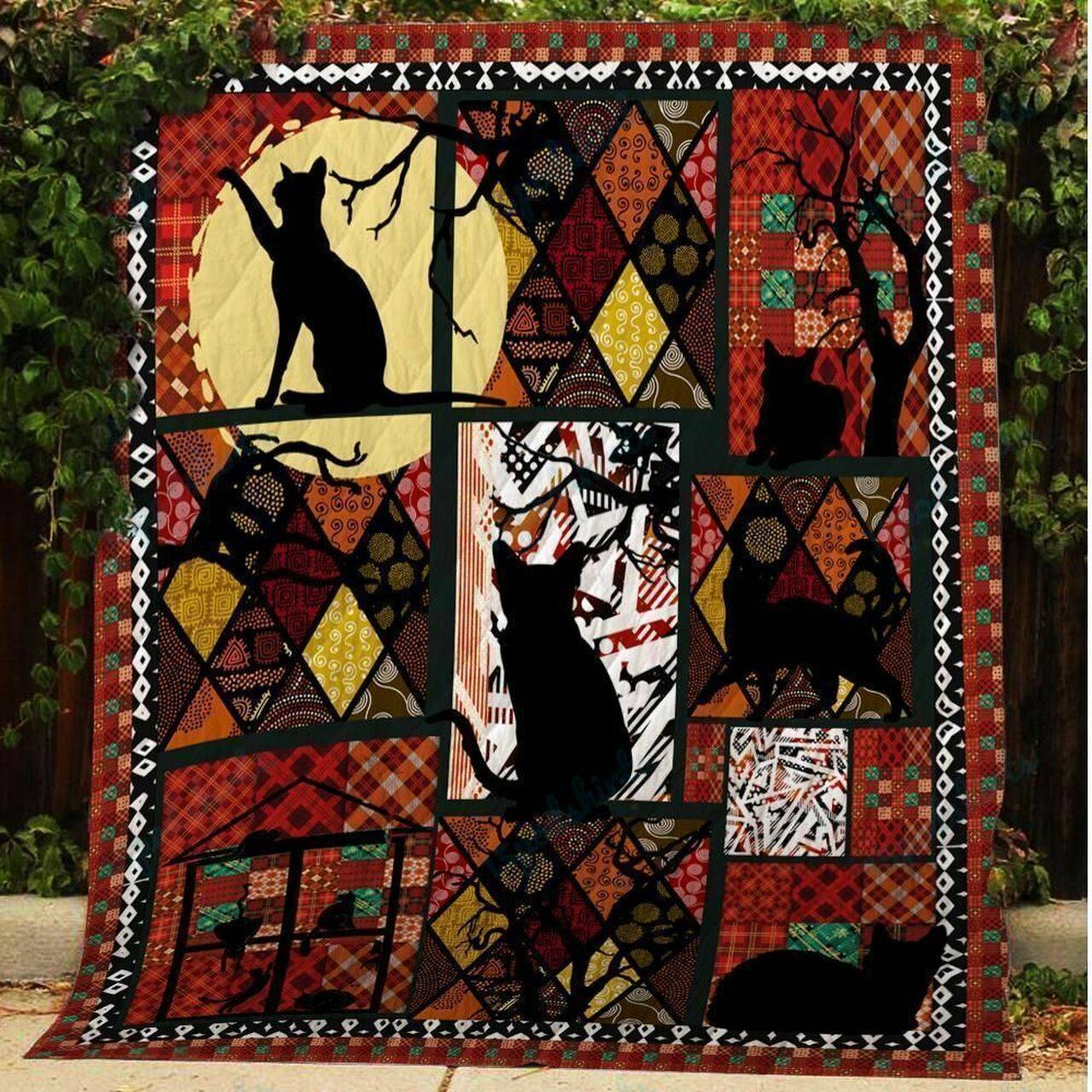 A Bc Black Cat Quilt Blanket and Home Decor