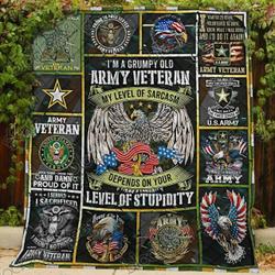 A Bc Grumpy Old Army Veteran Quilt Blanket Kc1507 and Home Decor