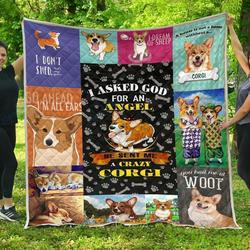 A Bc He Sent Me A Crazy Corgi Premium Quilt Blanket Th0509 and Home Decor