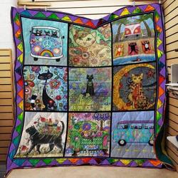 A Bc Hippie Cat Quilt Blanket and Home Decor