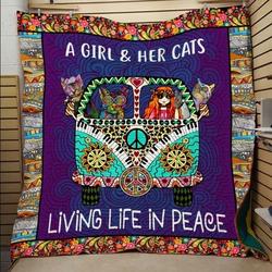 A Girl And Her Cat Quilt Blanket  Quilt and Home Decor