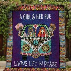 A Girl And Her Pug Quilt Blanket  Quilt and Home Decor