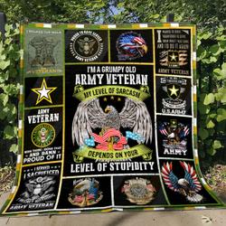 A Grumpy Old Army Veteran Quilt Blanket Kc1507  Great Birthday Gift Premium Quilt Blanket and Home Decor