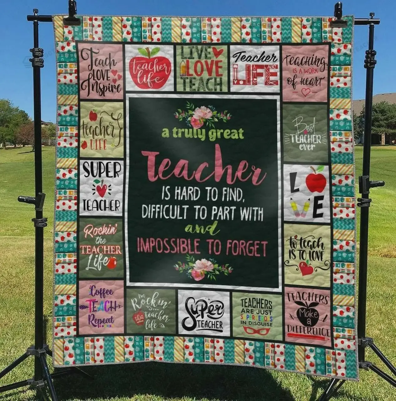 A Truly Great Teacher Is Hard To Find Difficult To Part With And Impossible To Forget Quilt Blanket Great Customized Blanket Gifts For Birthday Christmas Thanksgiving and Home Decor