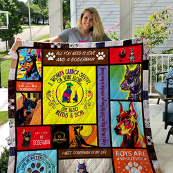 A Woman Cannot Survive On Wine Alone She Also Needs A Doberman Quilt Blanket Great Customized Blanket Gifts For Birthday Christmas Thanksgiving      and Home Decor