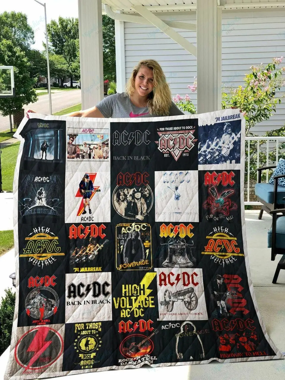 Ac Dc T Shirt Quilt Blanket For Fans and Home Decor