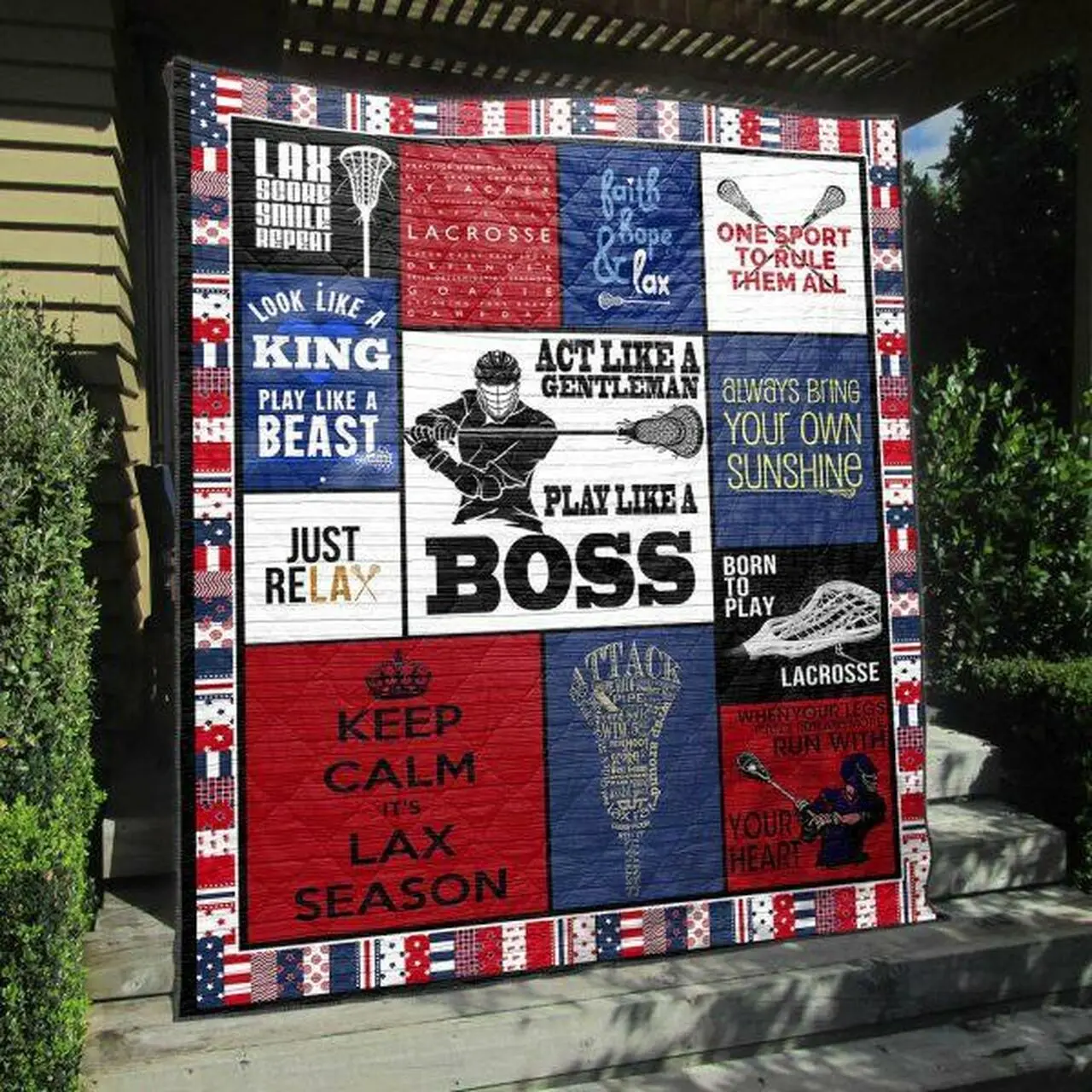 Act Like Gentleman Lacrosse Men Blue Red Quilt Blanket Vh09 Quilt and Home Decor