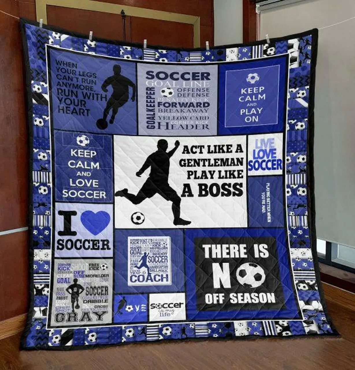 Act Like Gentleman Soccer Blue Quilt Blanket Vh09 Quilt and Home Decor