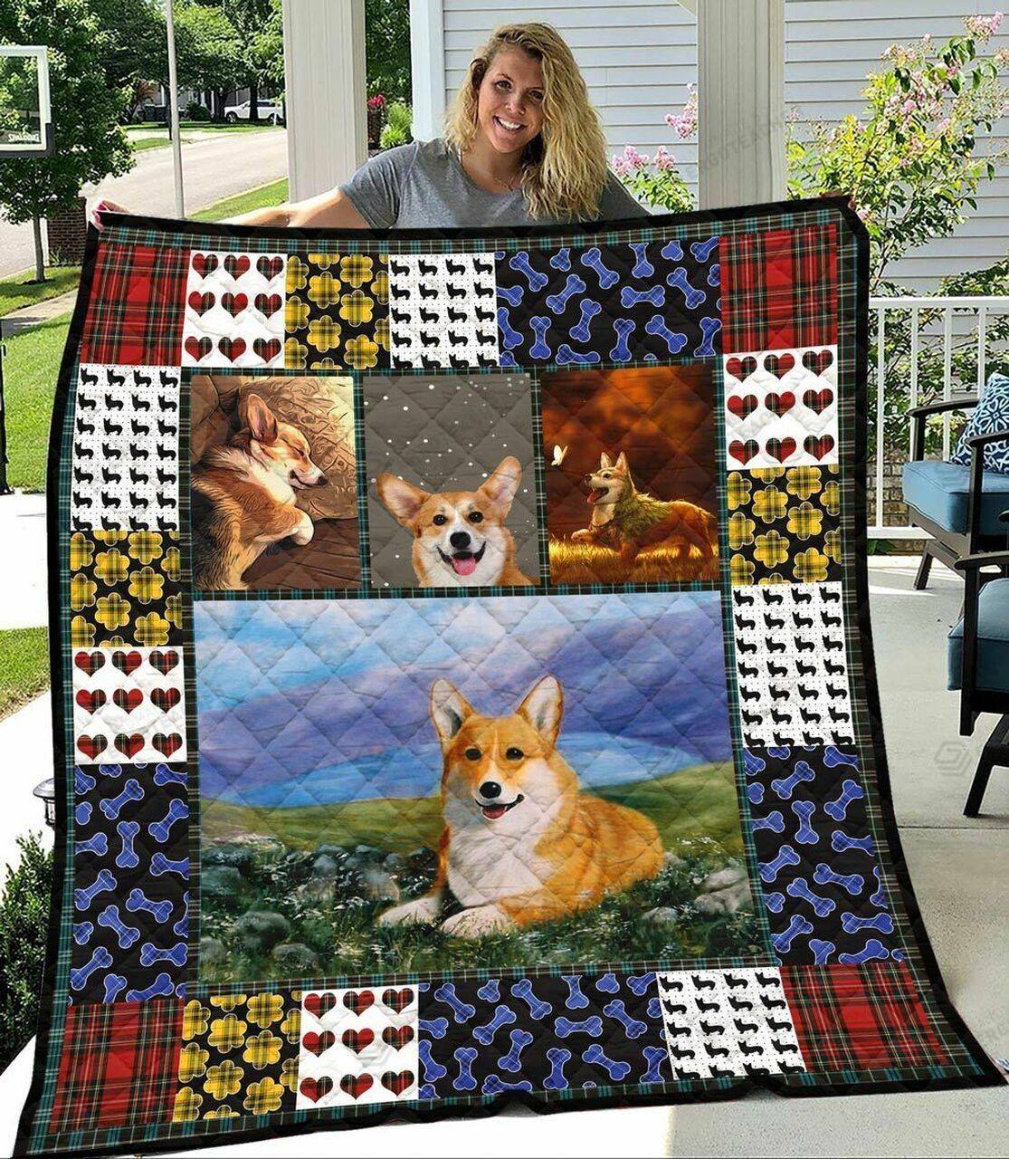 Adorable Corgi Quilt Blanket Great Customized Blanket Gifts For Birthday Christmas Thanksgiving and Home Decor