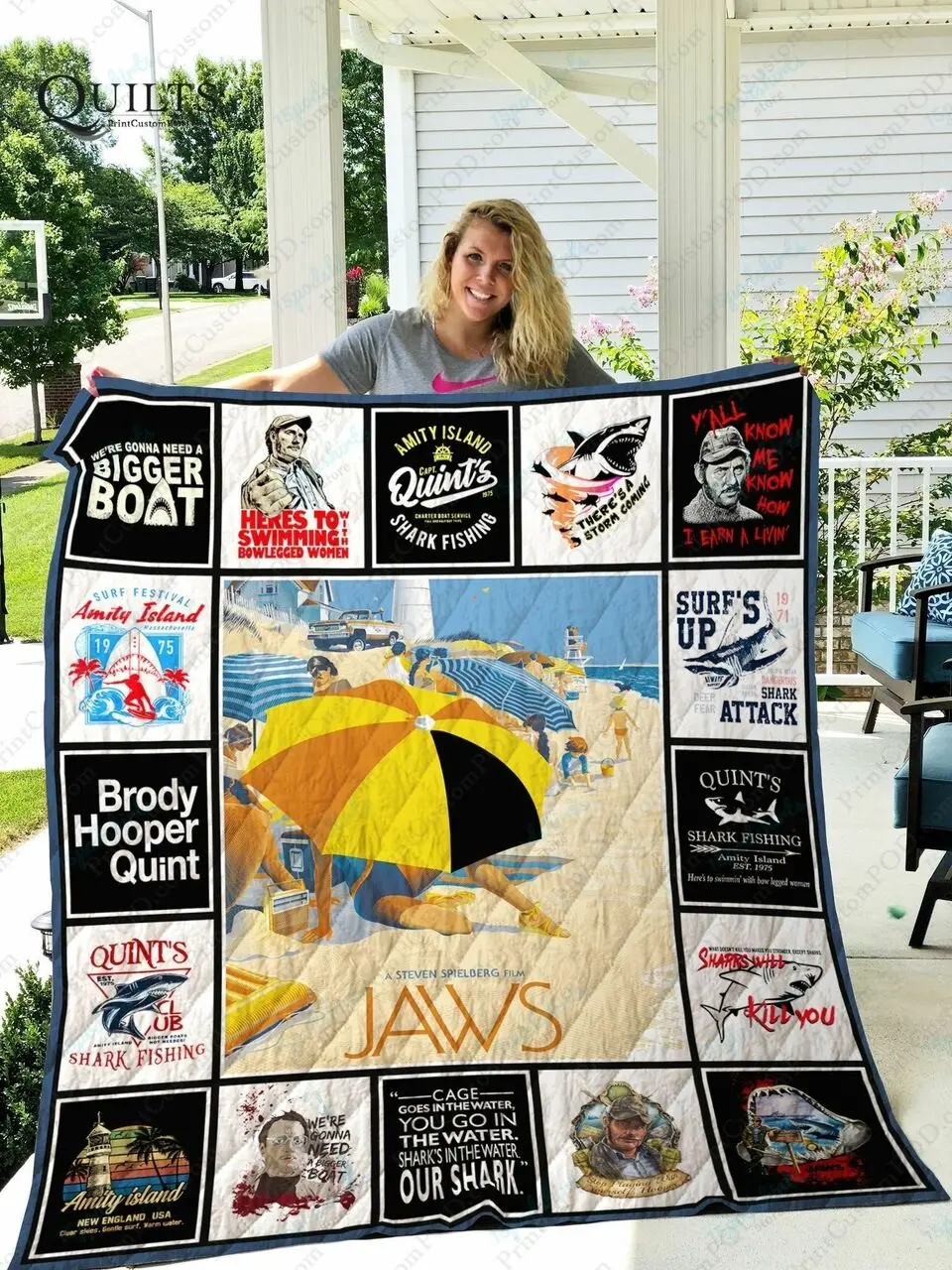 Adu Jaws Quilt Blanket Ver 17 4 and Home Decor