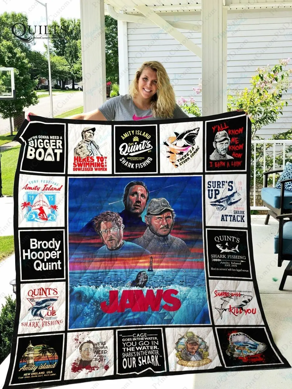 Adu Jaws Quilt Blanket Ver 17 8 and Home Decor