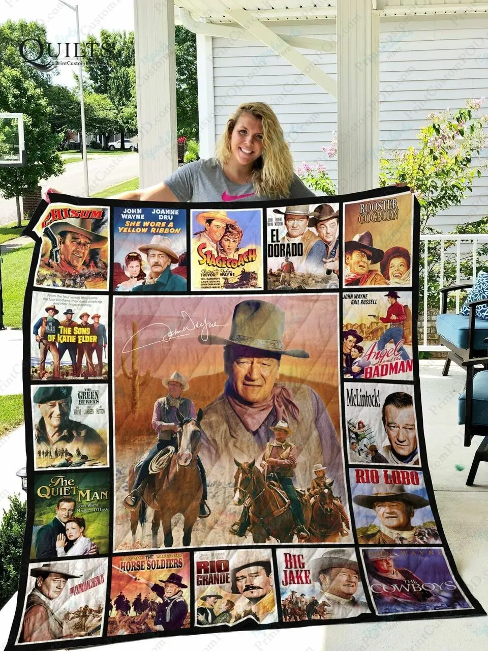 Adu John Wayne Quilt Blanket Ver 17 4 and Home Decor