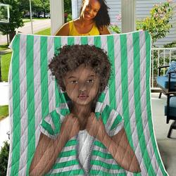 African Curly Hair Kid Vintage Green White TH2309022CL Quilt Blanket and Home Decor