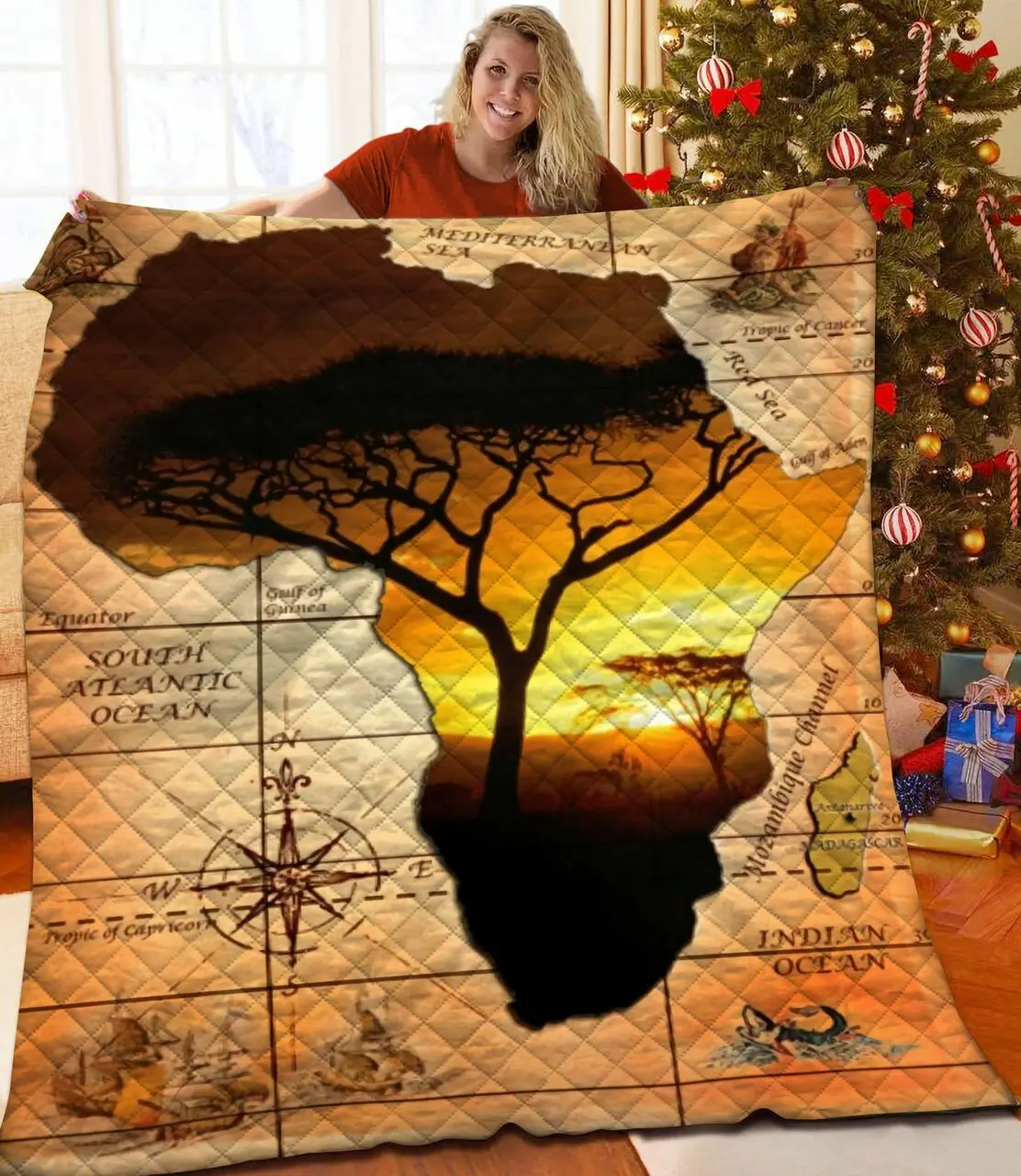 African Map Jfj Quilt Ed and Home Decor