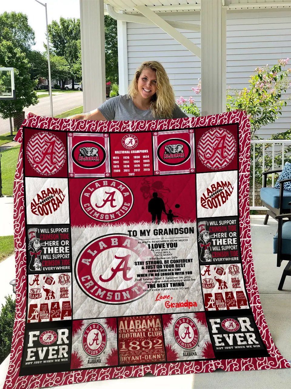Alabama Crimson Tide To My Grandson Love Grandpa Quilt and Home Decor