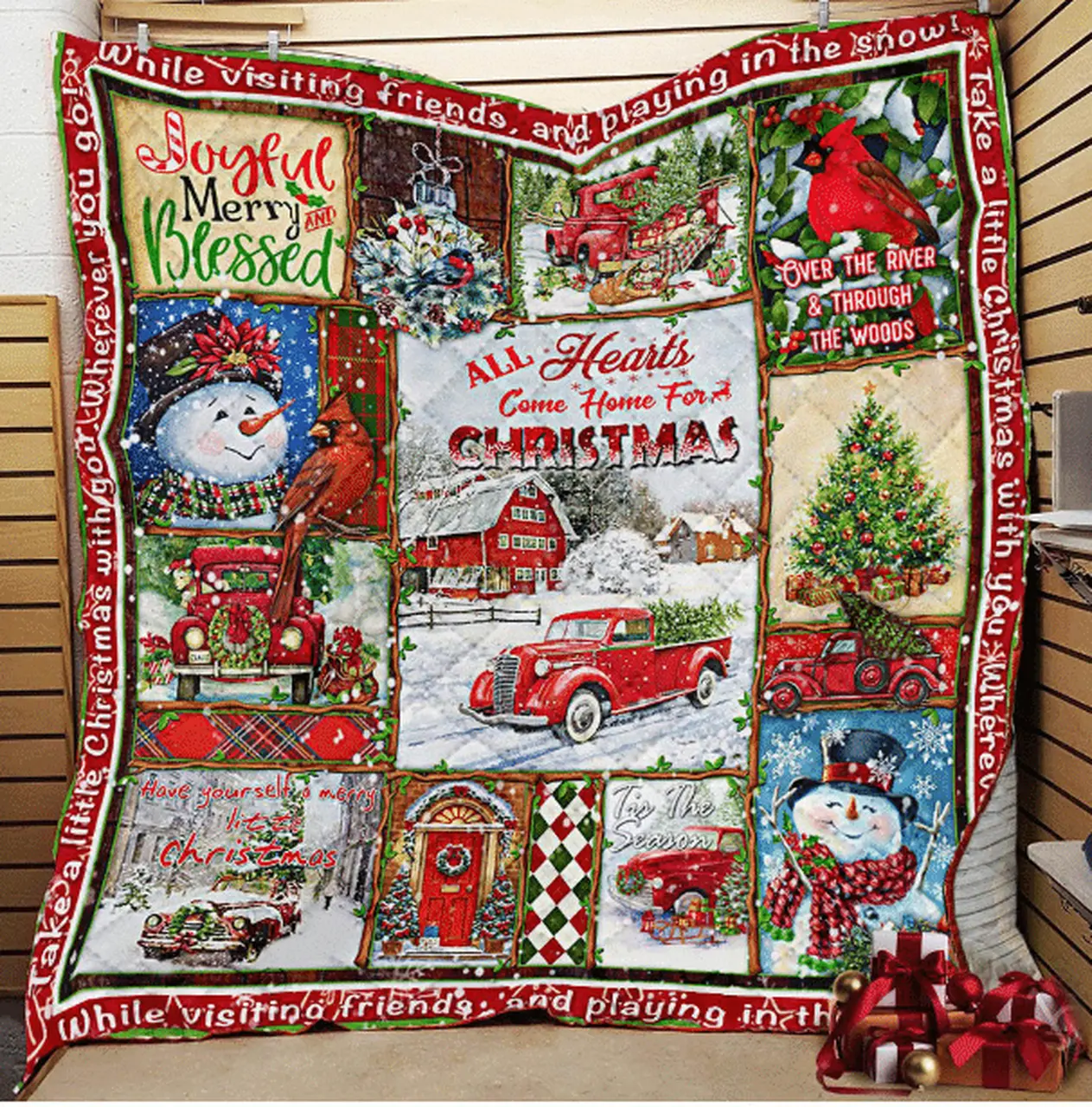 All Hearts Come Home For Christmas Jfj Quilt Vg and Home Decor