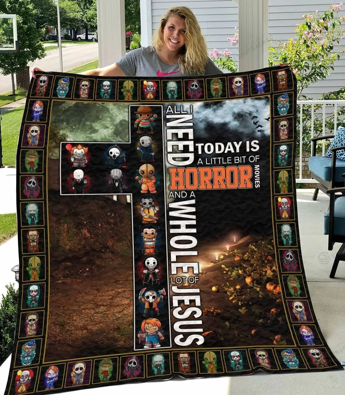 All I Need Today Is A Little Bit Of Horror Movies Quilt Blanket Great Customized Gifts For Birthday Christmas Thanksgiving Perfect Gifts For Horror Movies Lover and Home Decor