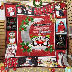 All I Want For Christmas Is Penguin Quilt Blanket Great Customized Blanket Gifts For Birthday Christmas Thanksgiving and Home Decor