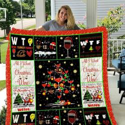 All I Want For Christmas Is Wine Quilt Blanket Great Customized Blanket Gifts For Birthday Christmas Thanksgiving and Home Decor