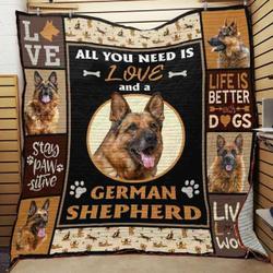 All You Need Is Love And German Shepherd Quilt Blanket Great Customized Blanket Gifts For Birthday Christmas Thanksgiving and Home Decor