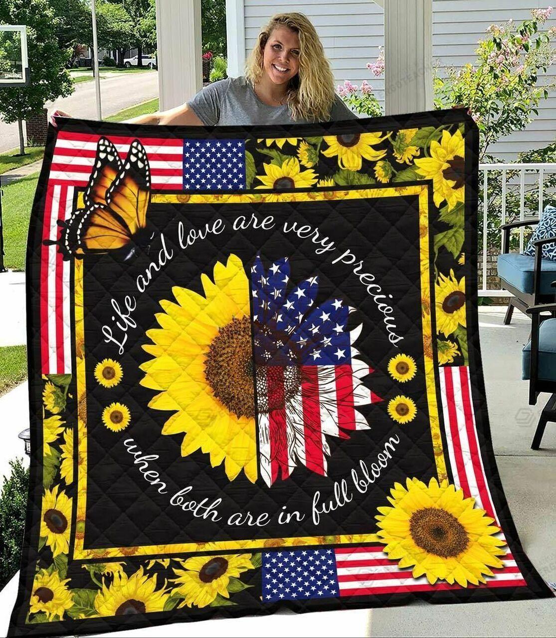 America Flag Sunflower Hippie Style Quilt Blanket Great Customized Blanket Gifts For Birthday Christmas Thanksgiving and Home Decor