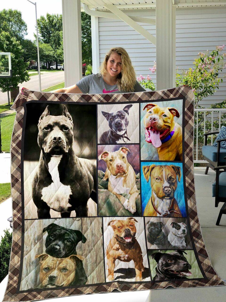American Pit Bull Terrier Dog Quilt Blanket Great Customized Blanket Gifts For Birthday Christmas Thanksgiving and Home Decor