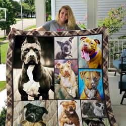 American Pit Bull Terrier Dog Quilt Blanket Great Customized Blanket Gifts For Birthday Christmas Thanksgiving and Home Decor